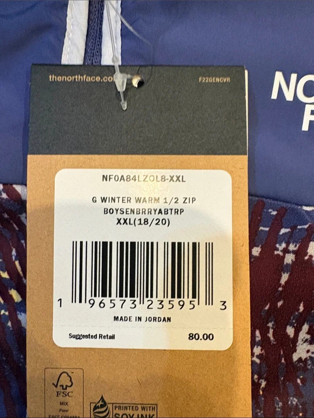 The North Face Kids' Multicolor Patterned Quarter -Zip Jacket - Blue and Maroon